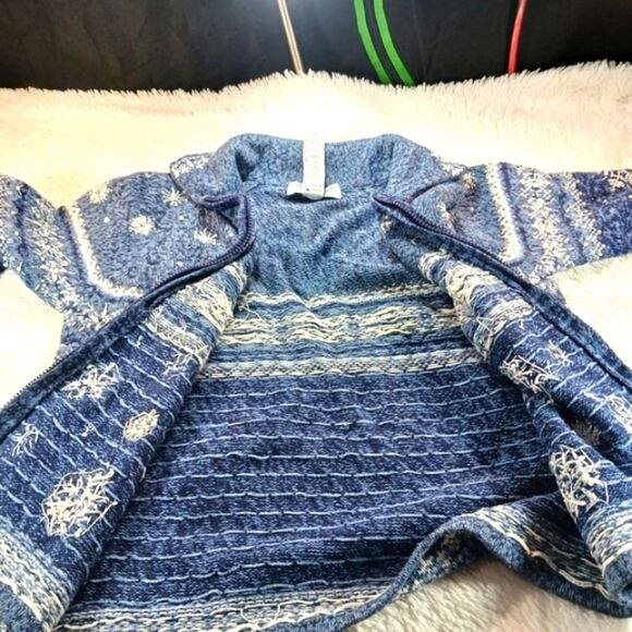Tiara Internation 2004 Christmas Blue Snowflake Knit Zip-Up Cardigan Women's L.. - Picture 9 of 10